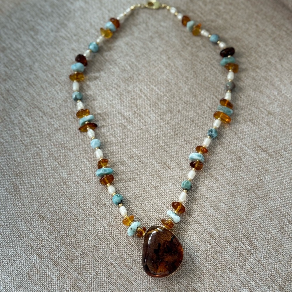Amber and Larimar Necklace